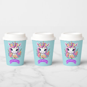 Magical Baby Unicorn with Flowers Paper Cups