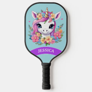 Magical Baby Unicorn with Flowers Pickleball Paddle