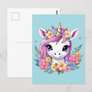 Magical Baby Unicorn with Flowers Postcard