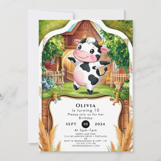 Magical Barnyard Cow Birthday Invitation (Front)