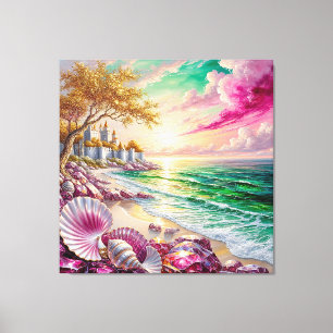 Magical Beachside Castle Sunset Canvas Print