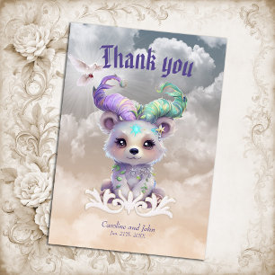 Magical bear cub in pastel glitter.  thank you card