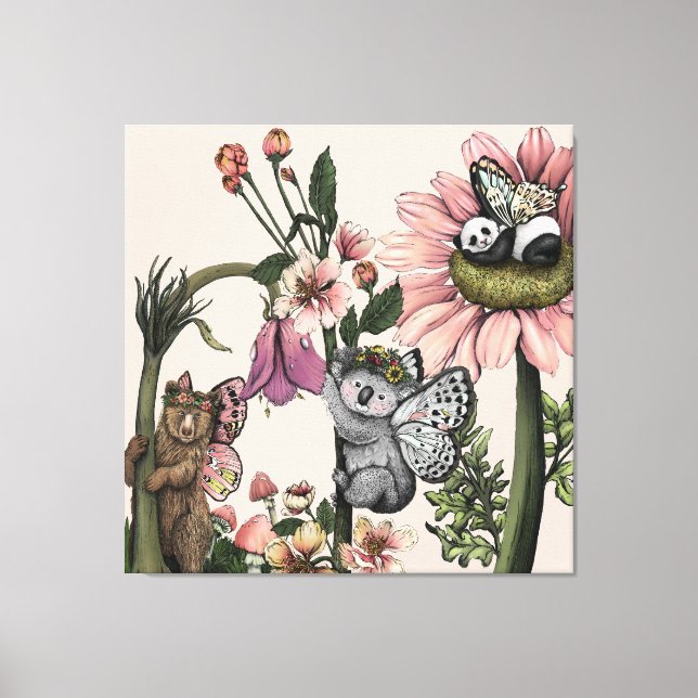 Magical Bear Fairies Botanical Wall Art Print (Front)