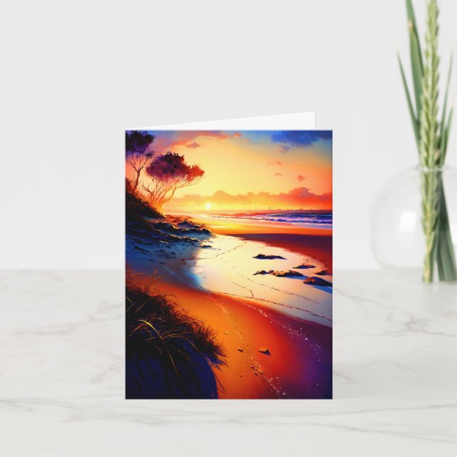 Magical Beautiful Sunset Beach Scene Card (Front)