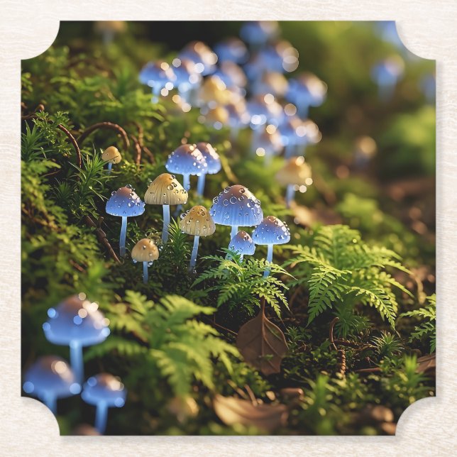 Magical Bioluminescent Fungi - Deep Forest Paper Coaster (Front)