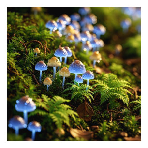 Magical Bioluminescent Fungi - Deep Forest Photo Print