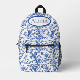 Magical Birds Blue Toile Printed Backpack