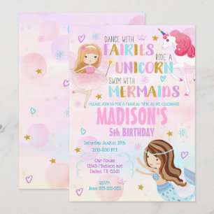 Magical Birthday Invitation Mermaid Unicorn Fairy