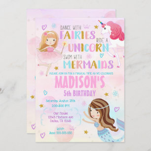 Magical Birthday Invitation Mermaid Unicorn Fairy