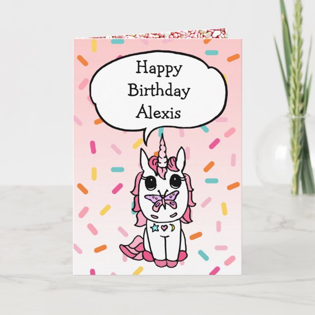 Magical Birthday Unicorn Butterfly Card (Front)