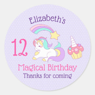 Magical Birthday Unicorn Cupcake & Shooting Star Classic Round Sticker