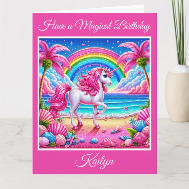 Magical Birthday Unicorn with Glittery Rainbow Card (Front)