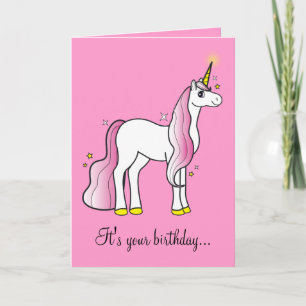 Magical Birthday Unicorn with Pink Mane and Tail Card