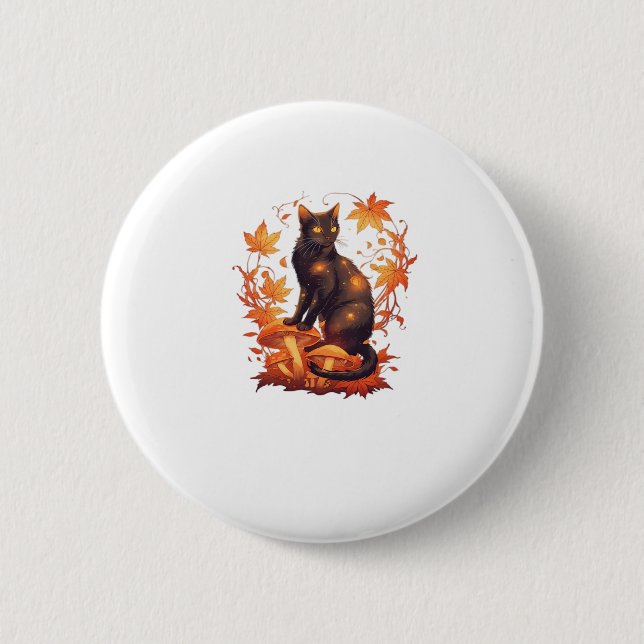 Magical Black Cat in Autumn Forest � Celestial Fal 2 Inch Round Button (Front)