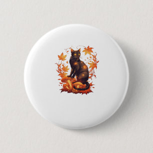 Magical Black Cat in Autumn Forest � Celestial Fal 2 Inch Round Button