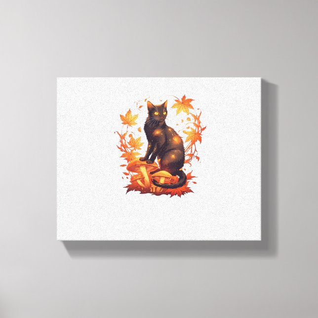 Magical Black Cat in Autumn Forest – Celestial Fal Canvas Print (Front)