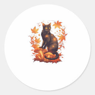 Magical Black Cat in Autumn Forest � Celestial Fal Classic Round Sticker