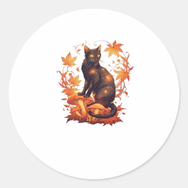 Magical Black Cat in Autumn Forest � Celestial Fal Classic Round Sticker (Front)