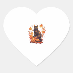 Magical Black Cat in Autumn Forest – Celestial Fal Heart Sticker