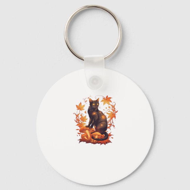 Magical Black Cat in Autumn Forest � Celestial Fal Keychain (Front)