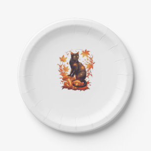 Magical Black Cat in Autumn Forest � Celestial Fal Paper Plate