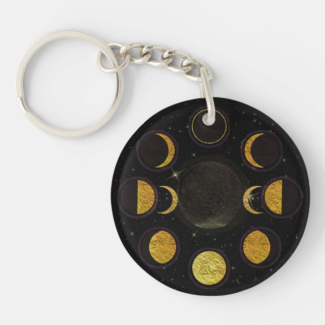 Magical Black & Gold Moon Phases Keychain (Front)