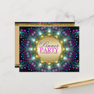 Magical Blacklight Mandala Dinner Party Invite Postcard