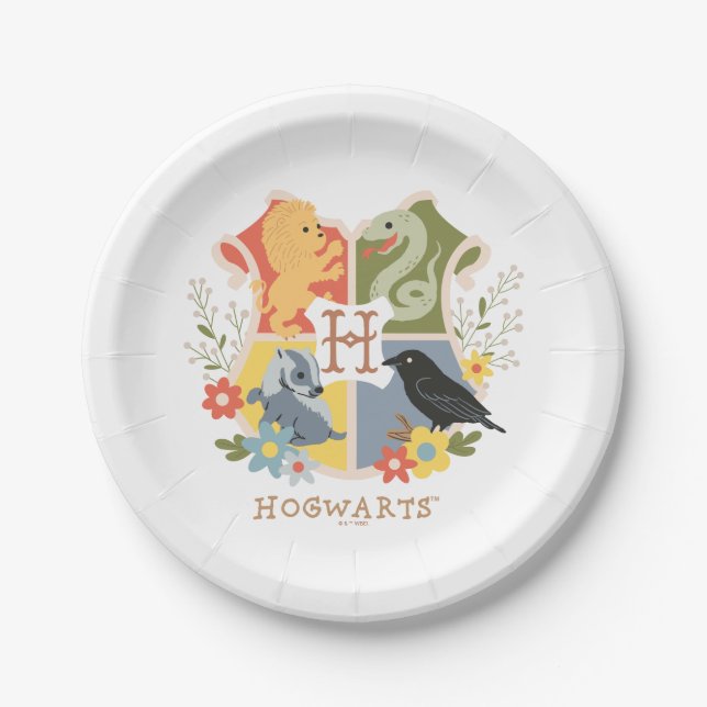 Magical Blooms HOGWARTS™ Crest Paper Plate (Front)