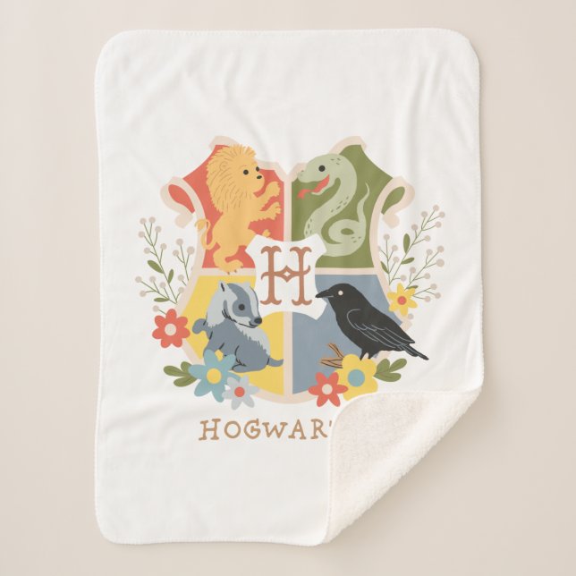 Magical Blooms HOGWARTS™ Crest Sherpa Blanket (Front)