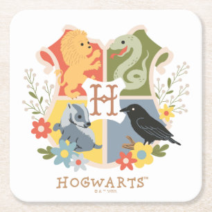 Magical Blooms HOGWARTS™ Crest Square Paper Coaster