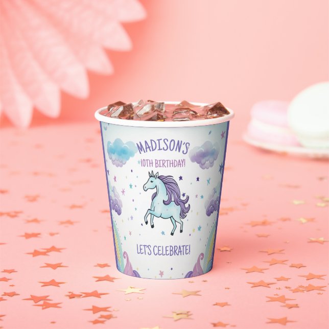 Magical Blue and Purple Unicorn Birthday Paper Cups (Insitu)
