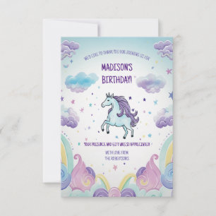 Magical Blue and Purple Unicorn Birthday Thank You Card