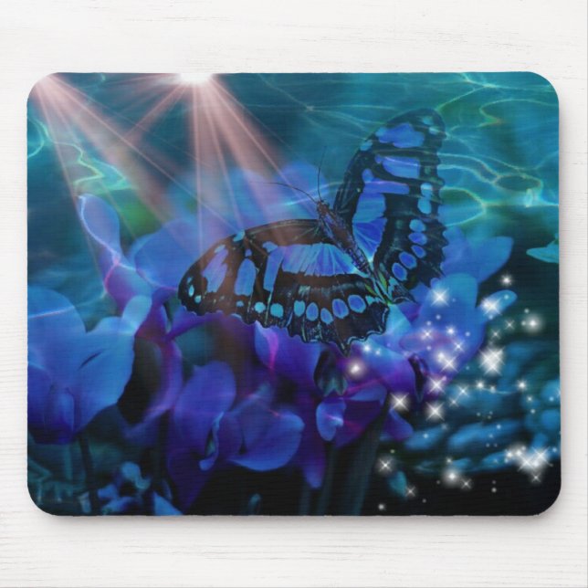 Magical Blue Butterfly Mouse Pad (Front)