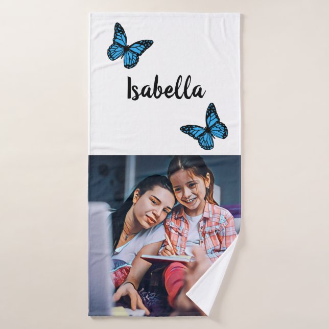 Magical blue butterfly pink glitter art (Serviette de bain)