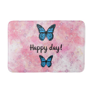 Magical blue butterfly pink glitter art bath mat