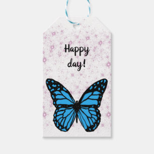 Magical blue butterfly pink glitter art gift tags
