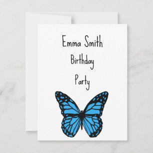 Magical blue butterfly pink glitter art invitation