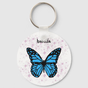 Magical blue butterfly pink glitter art keychain