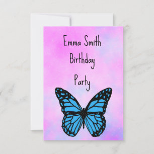 Magical blue butterfly pink glitter art thank you card