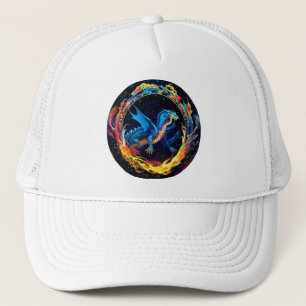 Magical Blue Dragon Surrounded by Mystical Flames Trucker Hat