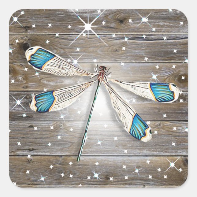 Magical Blue  Dragonfly Sparkles Square Sticker (Front)