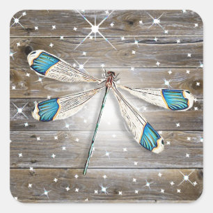 Magical Blue  Dragonfly Sparkles Square Sticker
