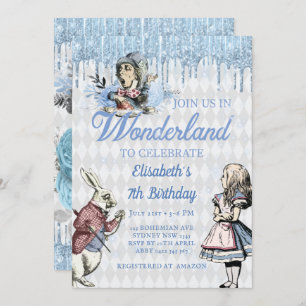 Magical Blue Ice Alice in Wonderland Party Invitation
