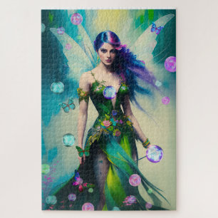 Magical Blue Irish Woodland Fairy and Butterflies  Jigsaw Puzzle