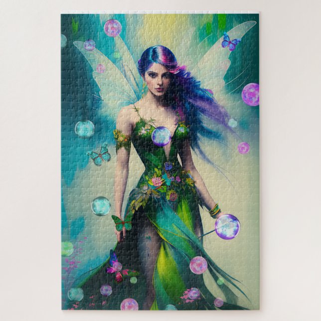 Magical Blue Irish Woodland Fairy and Butterflies  Jigsaw Puzzle (Vertical)