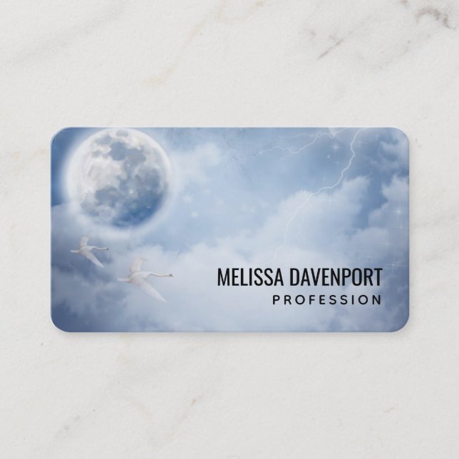 Magical Blue Sky with Flying Swans Business Card (Front)