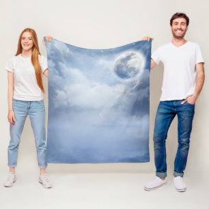Magical Blue Sky with Flying Swans Fleece Blanket