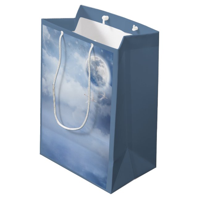 Magical Blue Sky with Flying Swans Medium Gift Bag (Back Angled)