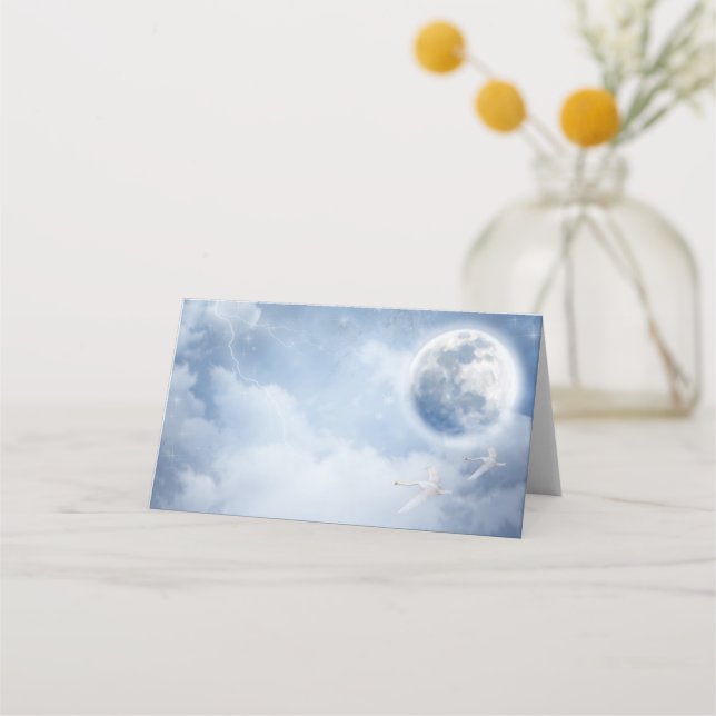 Magical Blue Sky with Flying Swans Place Card (Front)