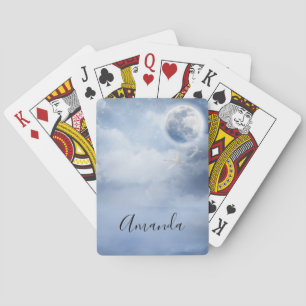 Magical Blue Sky with Flying Swans Playing Cards